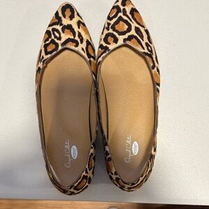 Dr. Scholl's Leopard Print Pointed Toe Flats - Brown/Cream